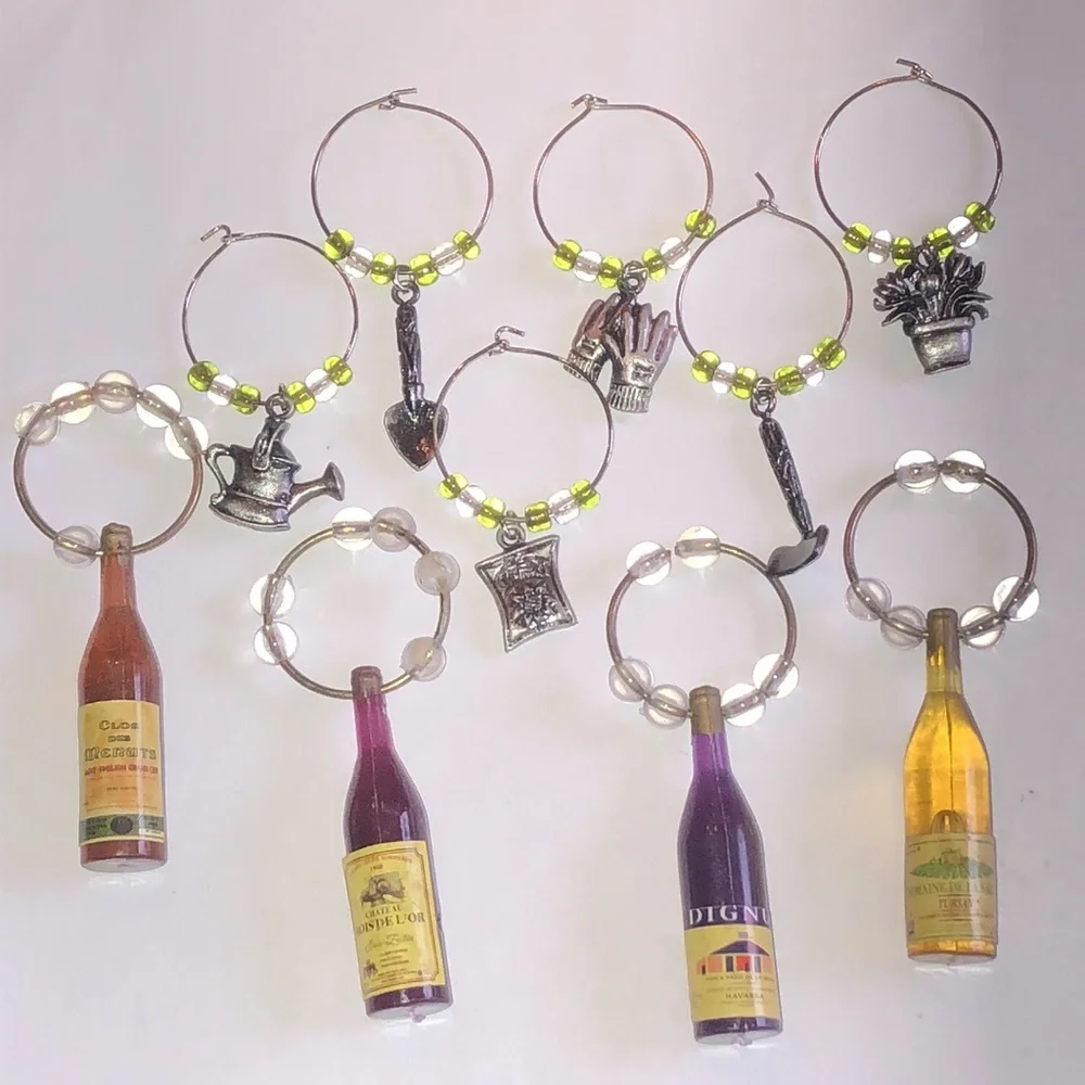 Lot of 10 Wine and Garden Charm Wine Markers